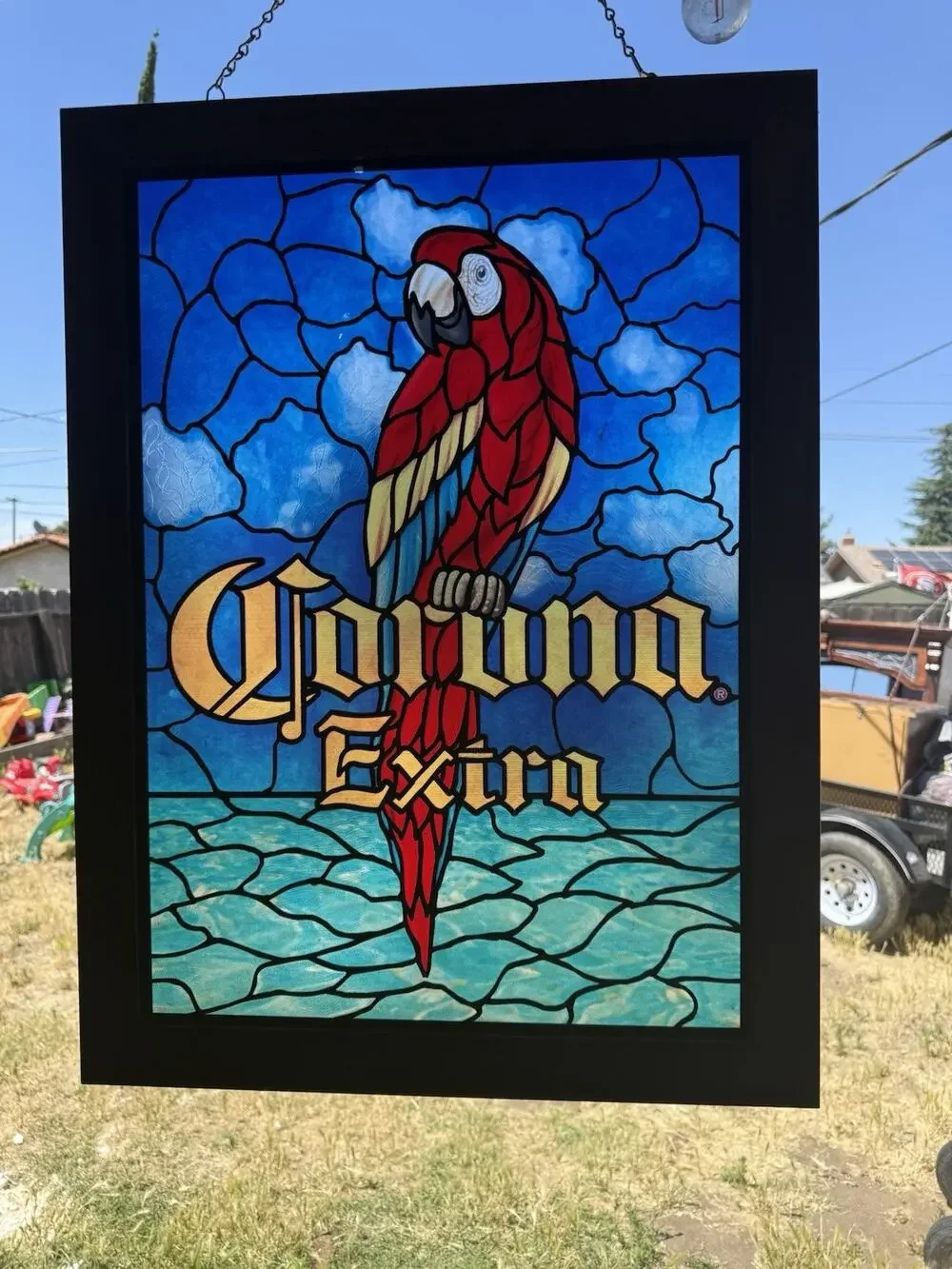 corona Extra Stainglass Bar Sign With Wood Frame